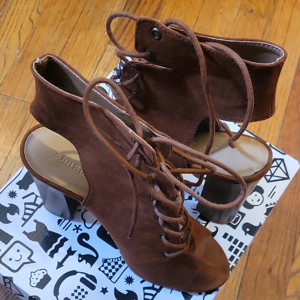 Boohoo Brown Lace-Up Ankle Boots